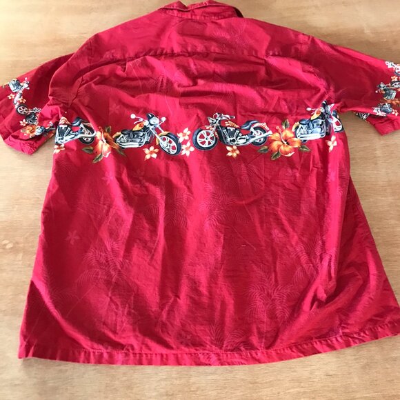 Bishop Street Shirt Men L Red Motorcycle Floral Button Up Pocket Short Sleeve - Picture 2 of 11